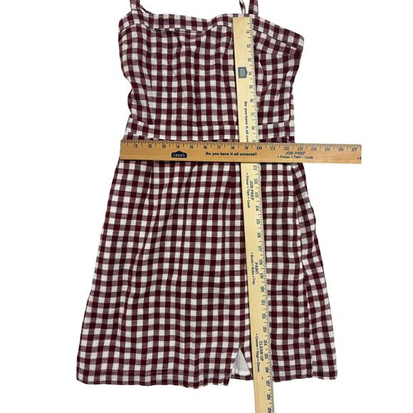 Abercrombie & Fitch Maroon/White Gingham Spaghetti-Strap Mini Dress Size Small - Picture 4 of 7